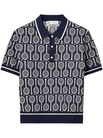 Tory Burch All-over Graphic-print Polo Shirt In Blue