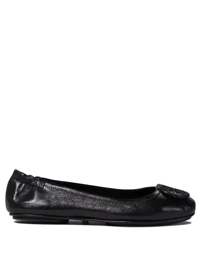 Tory Burch Minnie Travel Black Leather Ballet Flats