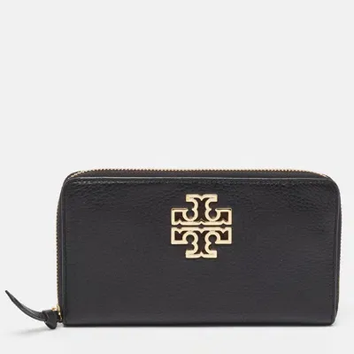 Pre-owned Tory Burch Black Leather Britten Zip Around Wallet