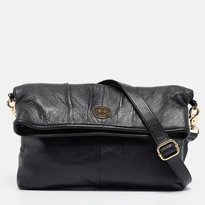 Pre-owned Tory Burch Black Leather Fold Over Shoulder Bag