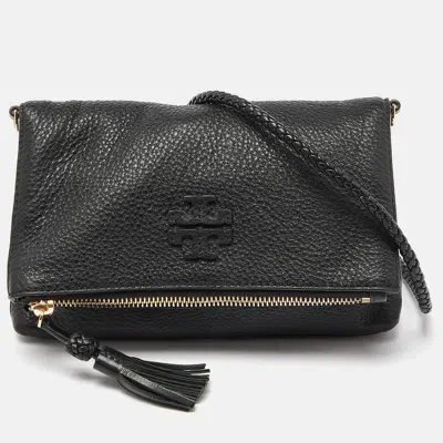 Pre-owned Tory Burch Black Leather Foldover Crossbody Bag