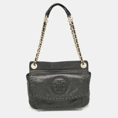 Pre-owned Tory Burch Black Leather Slouchy Marion Tote