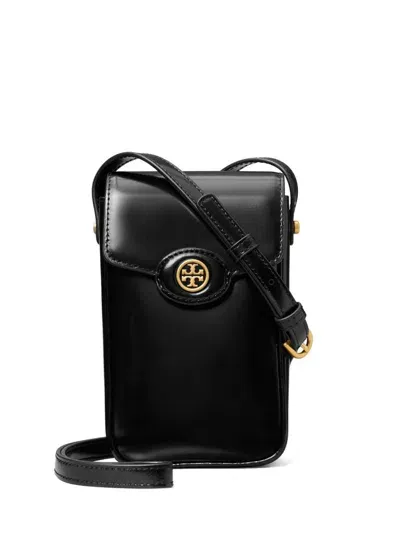 Tory Burch Black Robinson Spazzolato Phone Crossbody Bag In 黑色