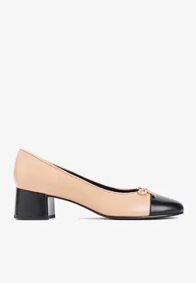 Tory Burch Bow-applique Leather Ballet Flats In Nude