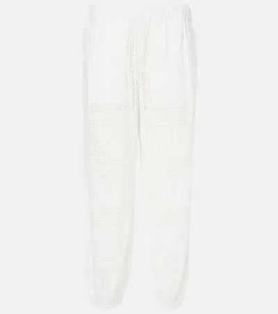 Tory Burch Broderie Anglaise Cotton Cropped Pants In White