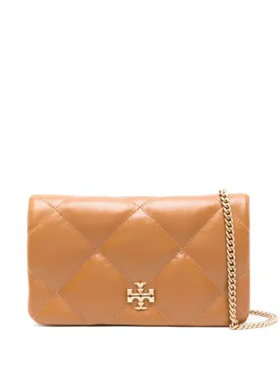 Tory Burch Brown Kira Leather Clutch Bag In 202 - Tan