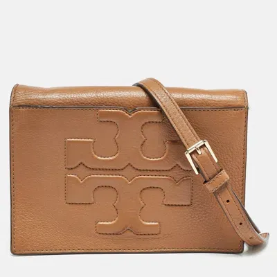 Pre-owned Tory Burch Brown Leather Bombe T Combe Crossbody Bag