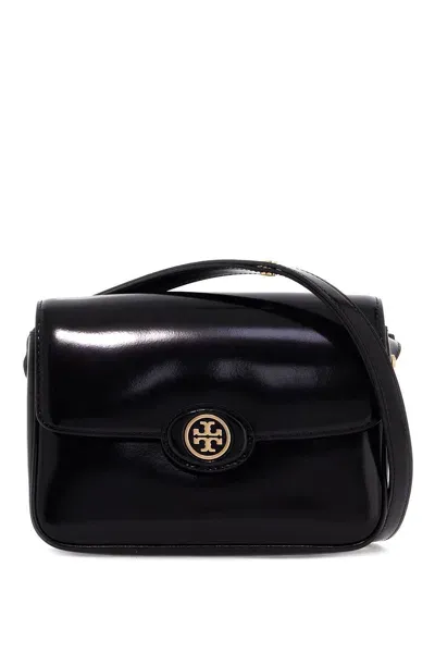 Tory Burch Brushed Leather Robinson Shoulder Bag In Black