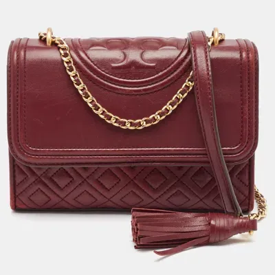 Pre-owned Tory Burch Burgundy Leather Small Fleming Crossbody Bag