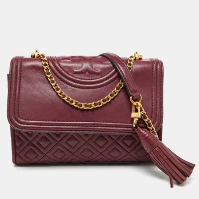 Pre-owned Tory Burch Burgundy Leather Small Fleming Shoulder Bag