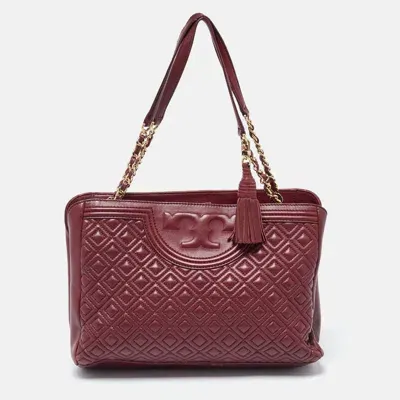 Pre-owned Tory Burch Burgundy Quilted Leather Fleming Chain Tote