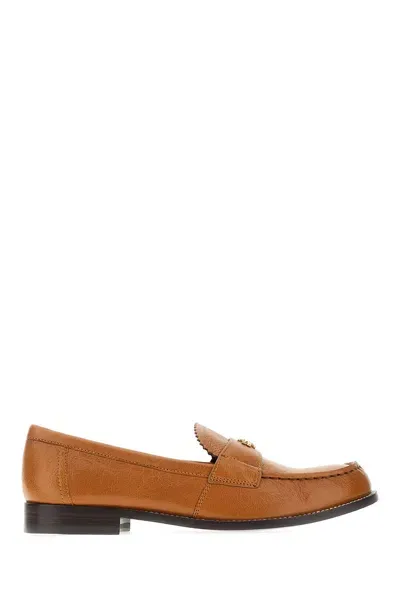 Tory Burch Camel Leather Perry Loafers In 250