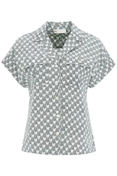 Tory Burch Camicia Camp In Popeline Stampato In Blue