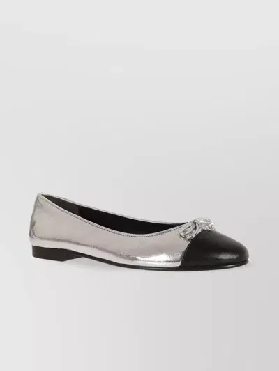 Tory Burch Cap-toe Metallic Leather Ballerina In Silver