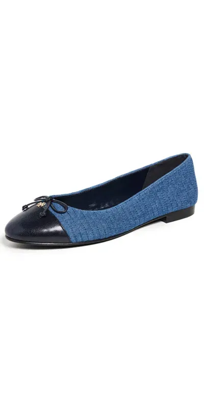 Tory Burch Cap-toe Quilted Ballet Flats Dark Denim In Blue