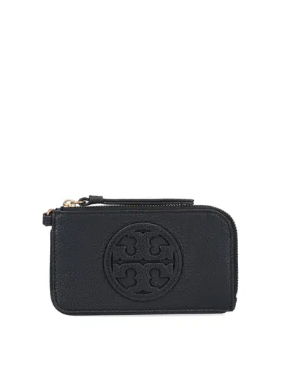 Tory Burch Logo Detailed Zipped Card Holder In Black