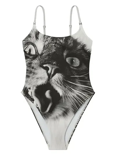 Tory Burch Cat-print Swimsuit In Grey