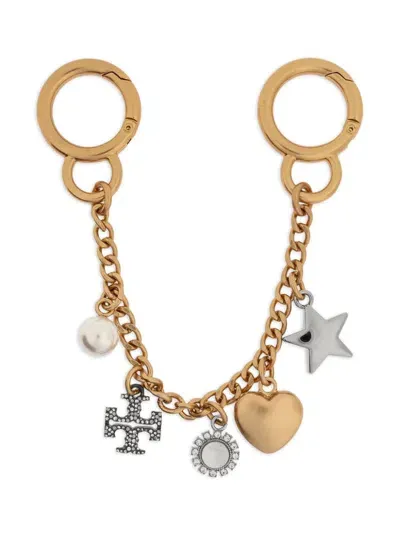 Tory Burch Charm-detail Keyring In Gold