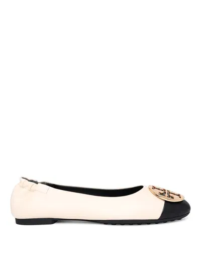 Tory Burch Claire Ballerina In Two-tone Leather In Beige