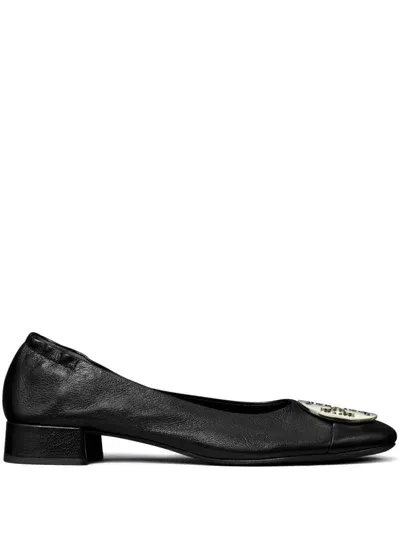 Tory Burch Claire Leather Ballets In Black