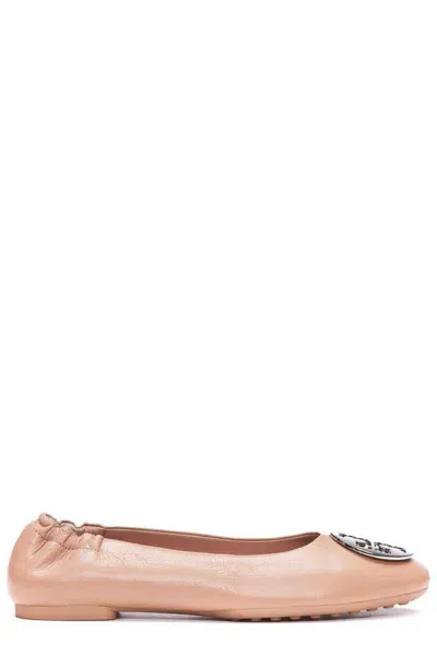 Tory Burch Claire Logo Plaque Ballerinas In Nude & Neutrals