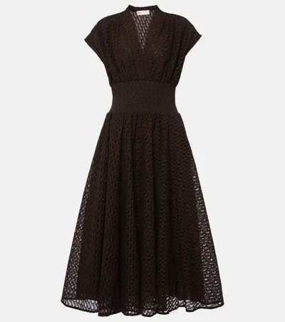 Tory Burch Cotton Broderie Anglaise Midi Dress In Brown