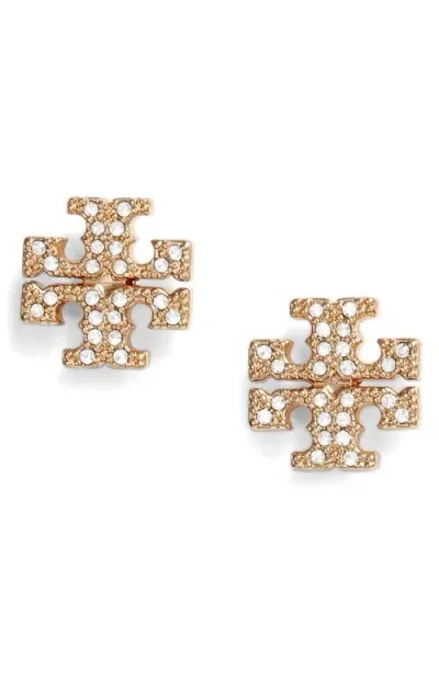 Tory Burch Crystal Logo Stud Earrings In Tory Gold/crystal