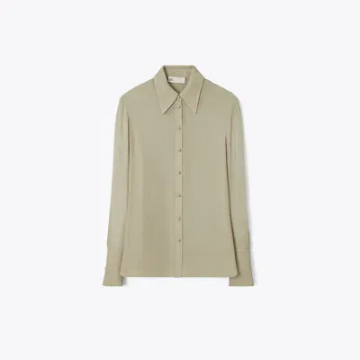 Tory Burch Cuffed Viscose Shirt In Gray Taupe