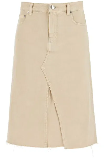 Tory Burch Denim Trapeze Skirt With In Neutrals