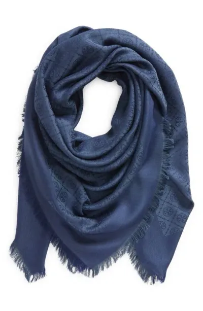 Tory Burch Diamond Dot Jacquard Wool & Silk Traveler Scarf In Tory Navy