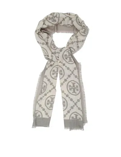 Tory Burch Doubet T Monogram Scarf In Gray