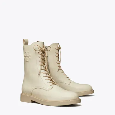 Tory Burch Double T Combat Boot In Light Cream