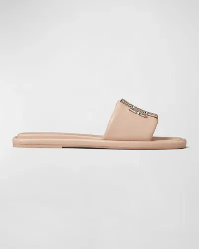 Tory Burch Double T Deco Leather Sport Slide Sandals In Pink