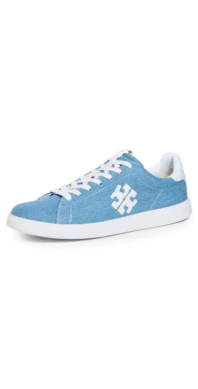 Tory Burch Double T Howell Court Sneakers Denim/titanium White