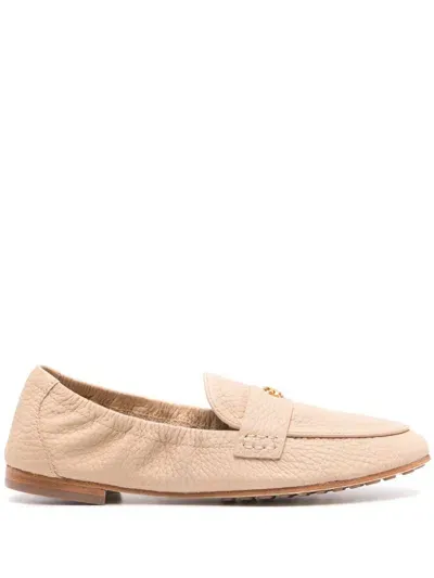 Tory Burch Double T Leather Loafers In 650 Sand Stone