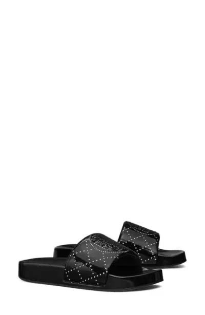 Tory Burch Double T Pool Slide Sandal In Nero/nero