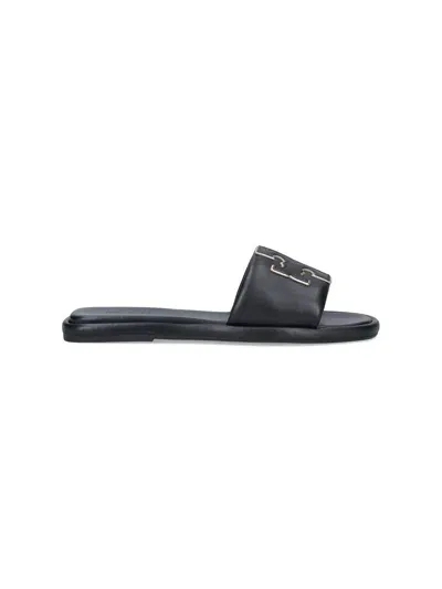 Tory Burch 'double T' Sporty Slider Sandals In Black