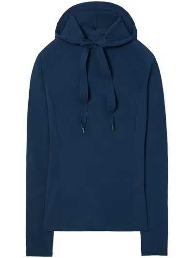 Tory Burch Drawstring Hoodie In Blue