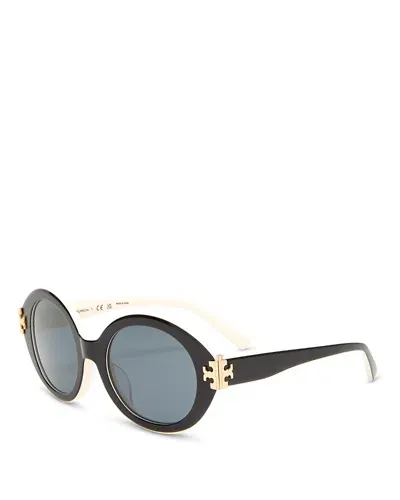 Tory Burch Eleanor Evolved Oval Sunglasses, 52mm In Black/ivory