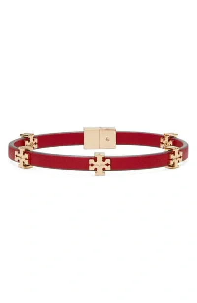 Tory Burch Eleanor Faux Leather Bracelet In Tory Gold/ruby