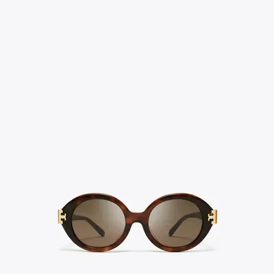 Tory Burch Eleanor Oval Sunglasses In Gradient Tortoise/dark Brown