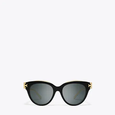 Tory Burch Eleanor Phantos Sunglasses In Black/ivory/dark Grey Solid