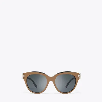 Tory Burch Eleanor Phantos Sunglasses In Navy/brown/dark Grey