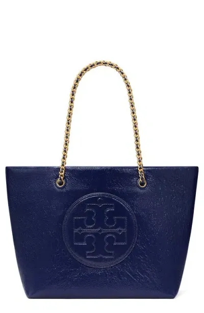 Tory Burch Ella Chain Crinkle Leather Tote In Tory Navy/gold