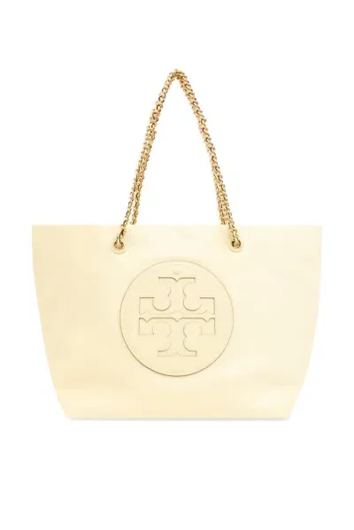 Tory Burch Ella Chain Logo Patch Tote Bag In Beige