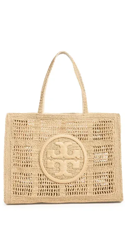 Tory Burch Ella Large Hand Crocheted Tote In Natural