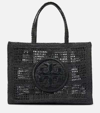 Tory Burch Ella Large Crochet Raffia Tote Bag In Black