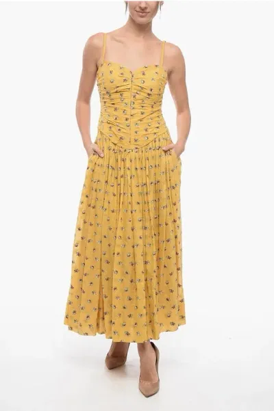 Tory Burch Embroidered Cotton Garden Rose Maxidress In Yellow