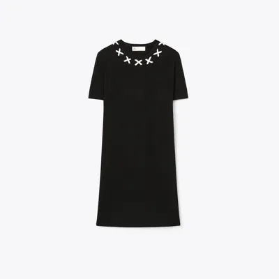 Tory Burch Embroidered Sweater Dress In Black