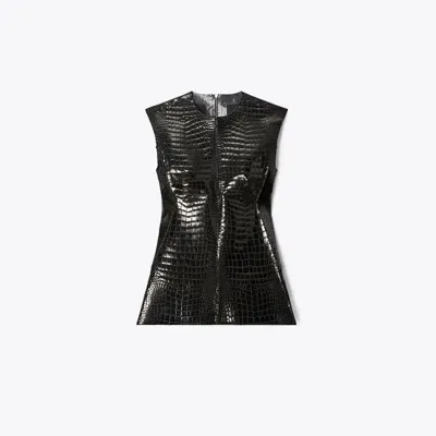 Tory Burch Faux Croc Top In Black